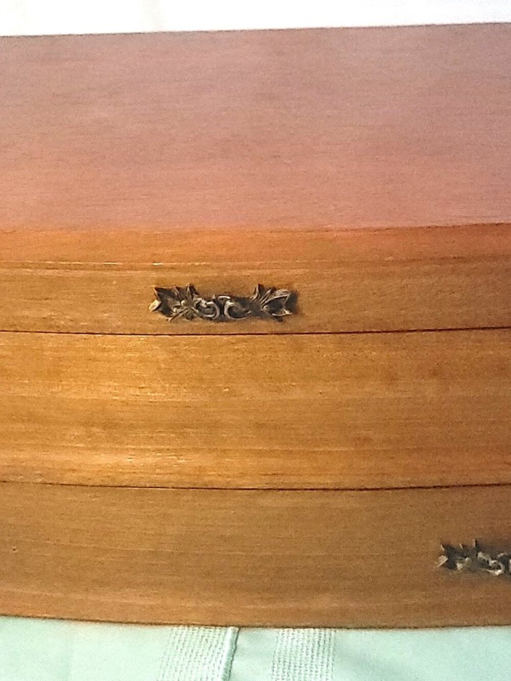 1965 Wooden Flatware Chest Box Red Felt Silverware Storage Scalloped Front